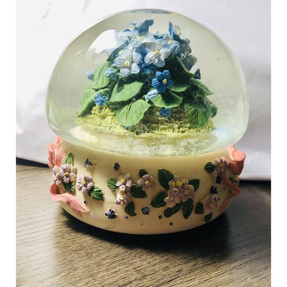 Vintage San Francisco Music Box Company Blue violet Flower Globe w/Pink Ribbon - Picture 5 of 7